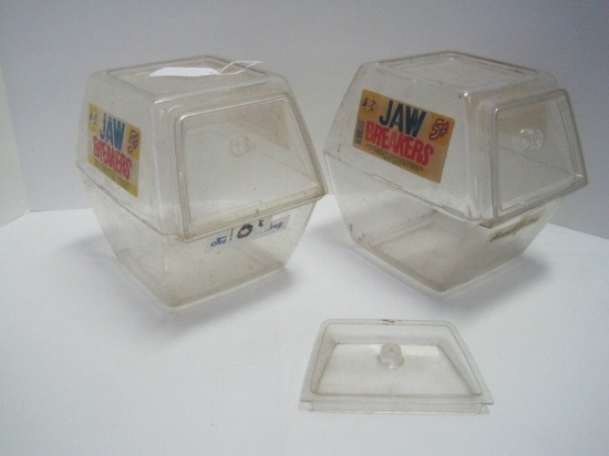 Set - 2 Ferrara Pan Candy 5¢ Jawbreakers Plastic Counter Store Container w/ Lid
