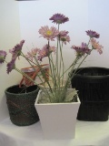 Lot - Decorative Baskets, Silk Flower in Tin Planter, Waste Basket, Etc.