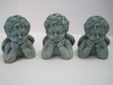 3 Molded Cherub Angel Design Flower Pot/Planter Feet Verdigris Patina