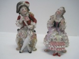 Pair - Porcelain Victorian Couple Figurines Hand-Painted Gilt Accent