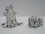 Pair - Hand Sculptured Whimsy in Clay Bunny Rabbits by T. Scott Smith