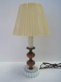 Milk Glass Base Accent Candle Stick Lamp w/ Wood/Brass Finish Design