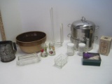 Vintage Kitchenware Hand Sifter, Mason Jar Salt/Pepper Shakers, Covered Butter Dish