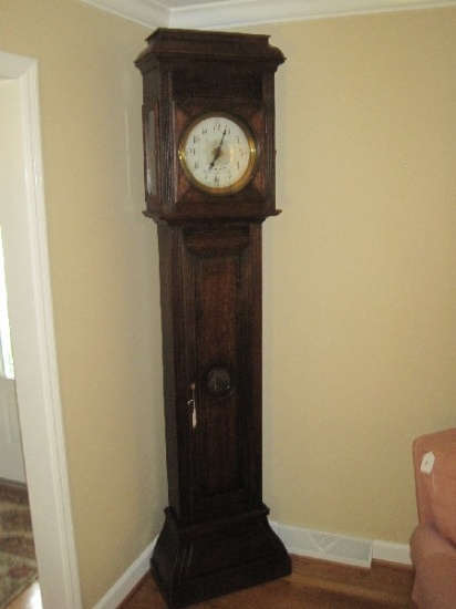 Stately 1800's Antique Yungblved a Verviers Grandfather Clock Oak Case on Plinth Base