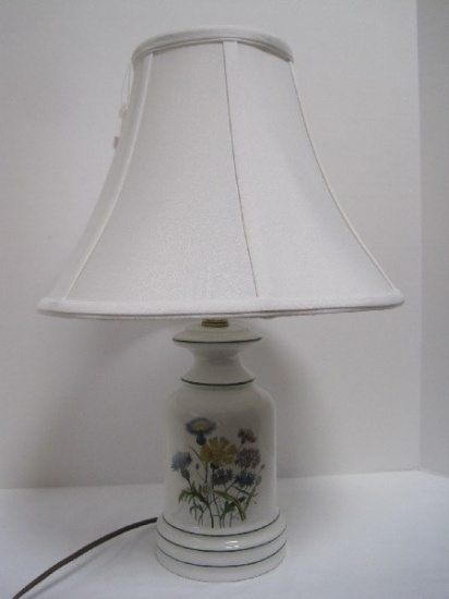 Porcelain Accent Lamp Botanical Wildflowers/Foliate Transfer Pattern w/ Green Trim