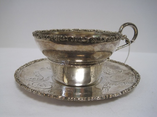 Forbes Silver Co. Quadruple Silver Plated Cup & Saucer Flower Medallion/Foliate Design