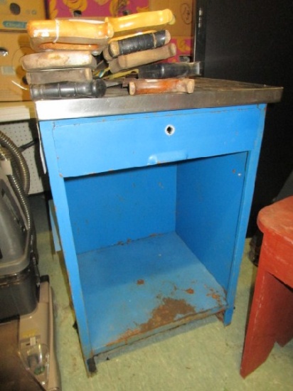 Blue Metal Work Side Table w/ 1 Drawer