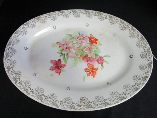 Homer Laughlin Oval Serving Dish, Floral Pattern Rim, Colorful Floral Center