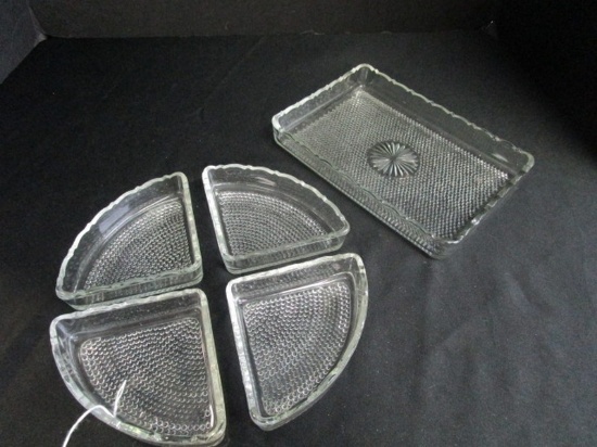 Lot - Square Hobnail Base/Star Cut Dish Scalloped Rim, 4-Piece Compote Dish