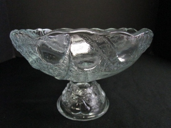 Teleflora 1985 Pear/Leaf Motif Raised Bowl Lead Glass, Scalloped/Wave Rim
