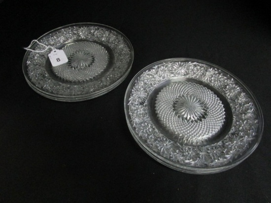 7 Glass Plates Floral Pattern/Ornate Pattern Rim/Hobnail Base