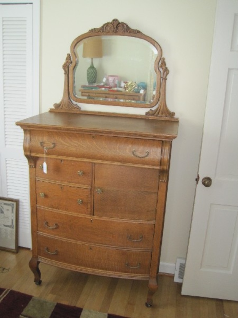 Victorian Style Quartersawn Oak High Boy Dresser W Hat Box
