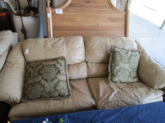 Leather Cream Couch 2 Seat w/ Cushions