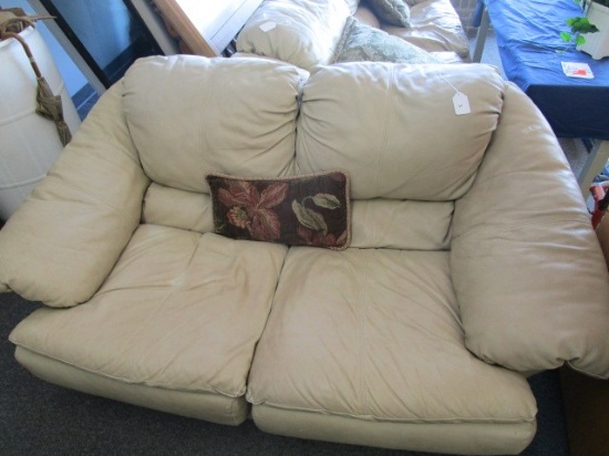 Leather Cream Sofa/Loveseat w/ Cushions