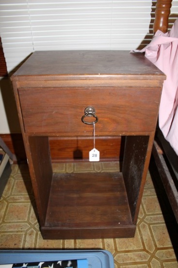 Wooden 1 Drawer Side Table 2-Tier w/ Metal Pulls