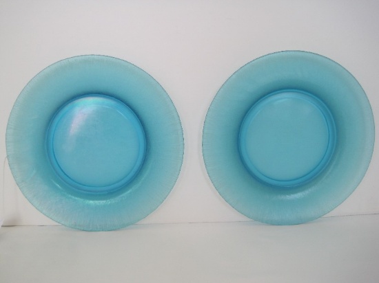2 Fenton Aquamarine Stretch Glass Light Blue Iridescent Plates