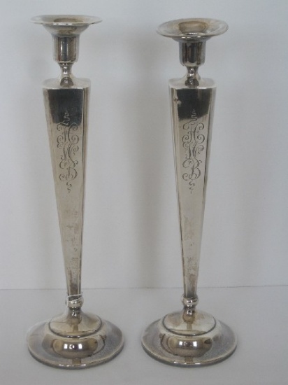 Pair - J. Wagner & Son Sterling Art Deco Style Candle Sticks(532+/- grams each)