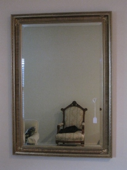 Victorian Era Style Framed Beveled Wall Mirror Antiqued Gilted Patina