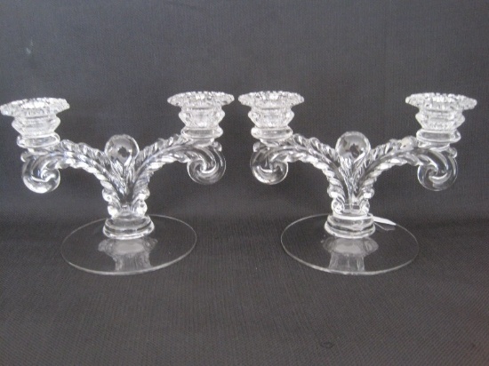 Pair - Cambridge Depression Glass Clear Martha Pattern Line 3600 Double Candle Sticks
