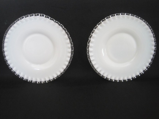 2 Fenton Silver Crest 8" Salad Plates Clear Crimped Crest on Milk Glass