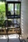 Black Metal Curved/Arched Design Bird Cage, 4 Glass Panel Sides, 2 Hutch Doors