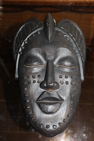 African Design Wall Décor Masks, Black Plaster/Clay 13"