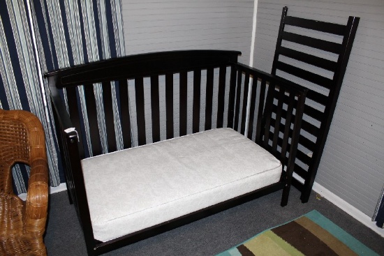 Black Wooden Baby Crib Slat w/ Curved/Bow Finial