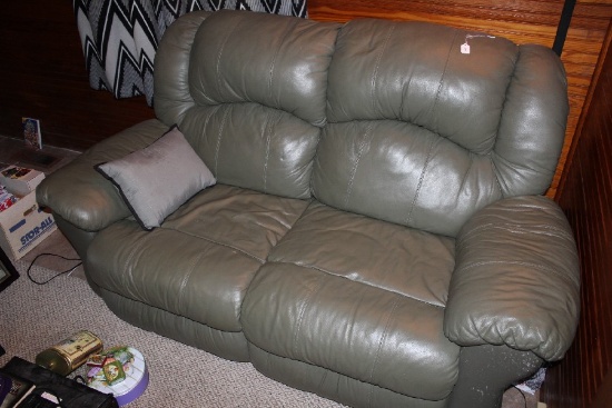 Pleather Green Upholstered Sectional Reclining Sofa 2 Seat w/ Arms