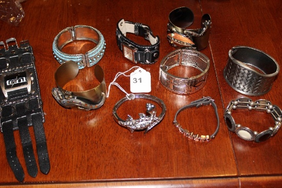 Lot - Tool Leather Wrist Watch/Band, Bracelets, Clasps, Frog/Lizard Motif/Design, Etc.