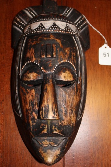 Wooden African Wall Decor Mask Black/White 12"