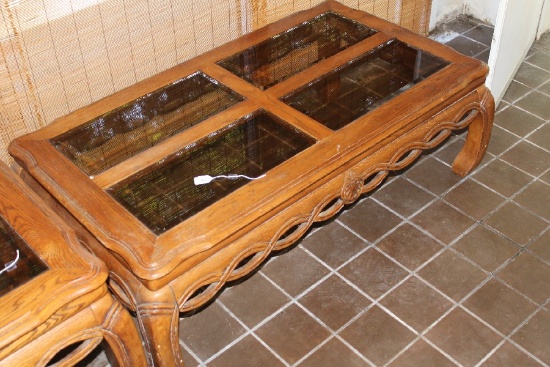 Wooden Woven Motif/Carved Scalloped Medallion Style Coffee Table