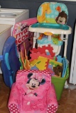 Lot - Blue Baby Bath, Mini Mouse Kids Chair, Play Matts, baby High Chair by Fisher Price