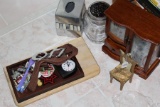 Misc. Lot - Wooden Jewelry Display Case No Drawer, Glass Jar, Chair Design Frame, Etc.
