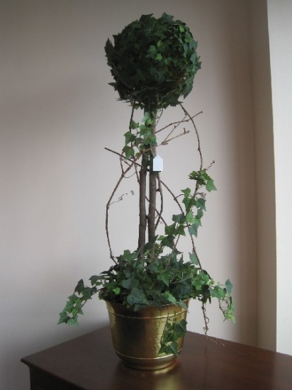 Silk Ivy Topiary in Brass Hammered Finished Planter