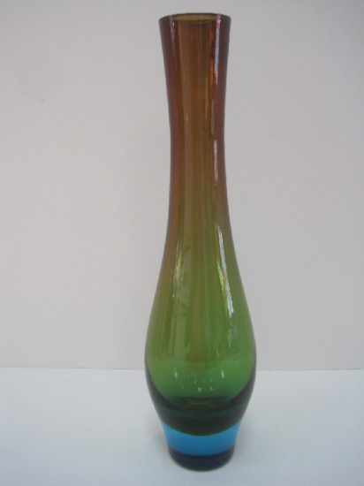 Sasuki Crystal Hand Crafted Trinity Design Blue/Green/Amber Contemporary Vase
