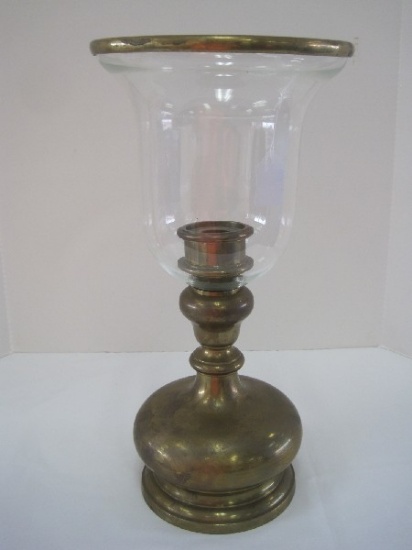 Chapman Brass Traditional Style Candle Holder w/ Brass Trim Flared Glass Hurricane Shade