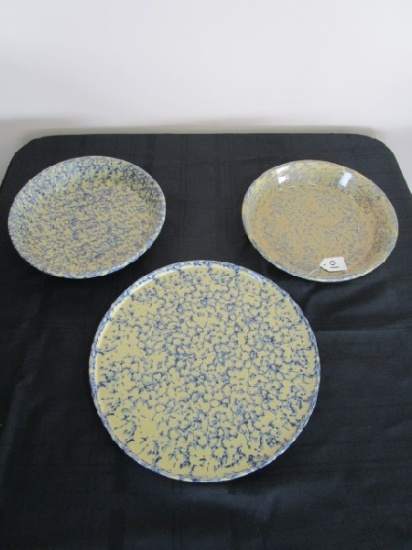 Stoneware 2 Bowls w/ Serving Plate Sponge Pattern, Roseville/Robinson U.S.A.