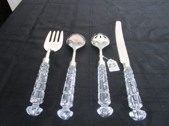 Glass Handle Serving Set, Carving Knife, Serving Spoon, Meat Fork, Pierced Spoon