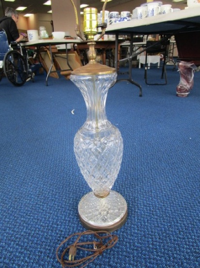 Hobstar/Diamond Cut Pattern Glass Lamp 34 1/2" H w/ Metal Base