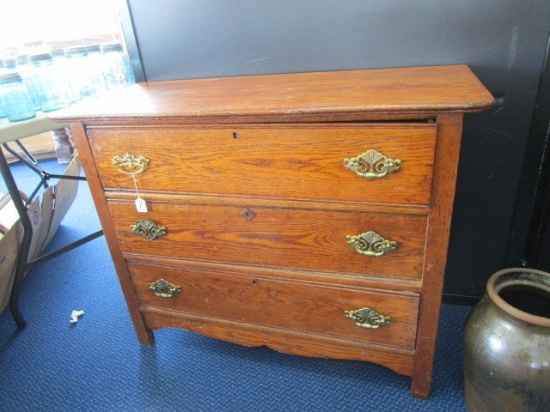 Wooden 3-Drawer Dresser w/ Brass Hepplewhite Pulls, Bow Skirt