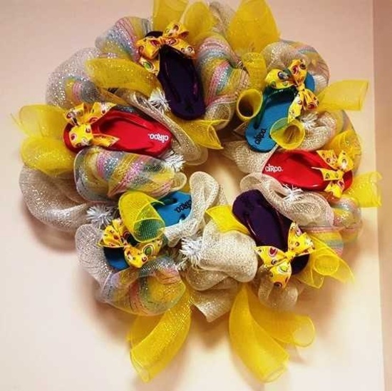 "Beach Wreath - Multi-Colored Flip-Flops & Bows