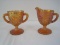 Imperial Marigold Carnival Glass Footed Stem Creamer & Open Sugar Bowl