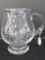 Hand Blown Footed Pitcher w/ Etched Flower/Foliage Pattern & Applied Handle