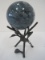Decorative Teal Sphere w/ Mottled Black on Metal Twig/Leaves Design Stand