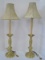 Pair - Brass Spiral Candle Stick Banquet Lamps w/ Faux Leather Style Shades