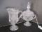 Pair - Footed Crystal Diamond/Etched Roses Pattern Creamer & Covered Sugar Bowl