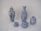Lot - Semi Porcelain Blue/White Oriental Floral Design Bud Vases