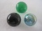 3 Marbles Iridescent, Emerald & Black w/ Air Bubbles