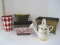 Lot - Brass, Harlequin, Toile, Tin Palms Trees Planters & Porcelain Watering Can