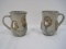 Pair - Pottery Coffee Mugs w/ Hand Painted Wildflowers Design